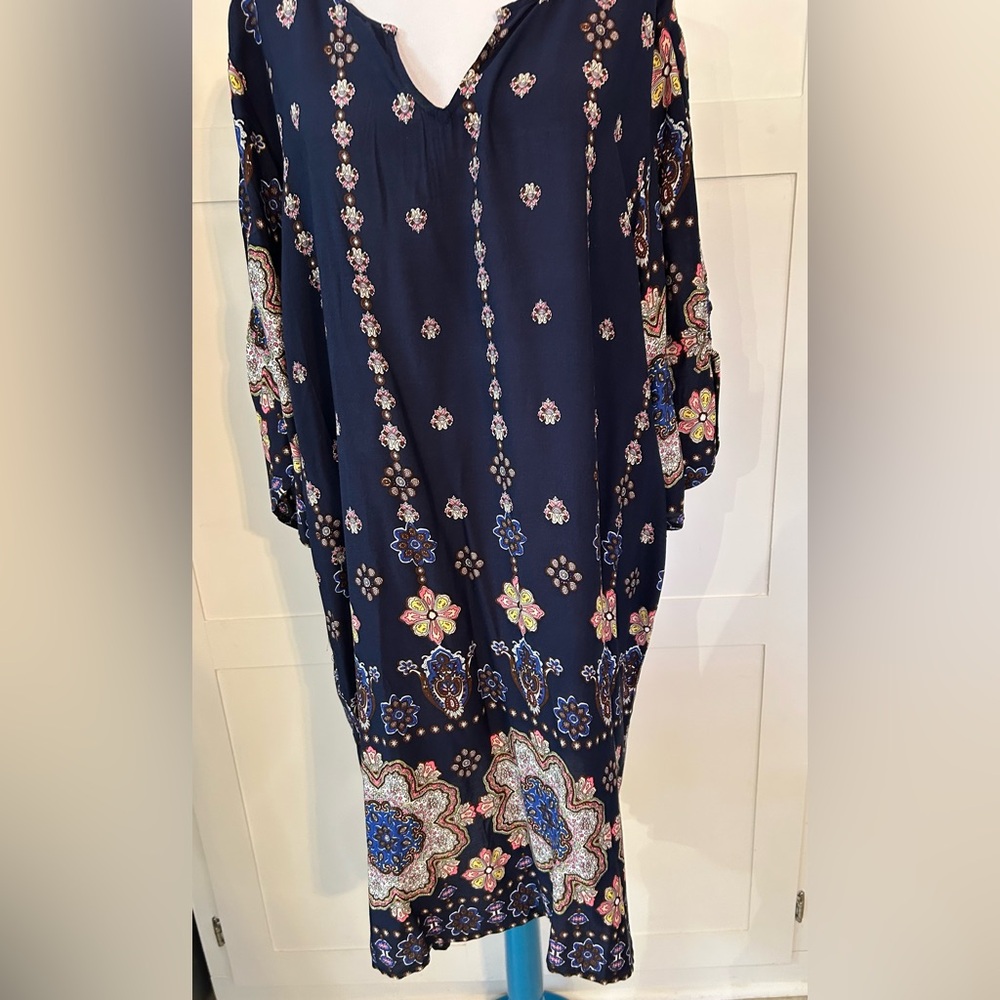 Floral Patterned Navy Dress 2x